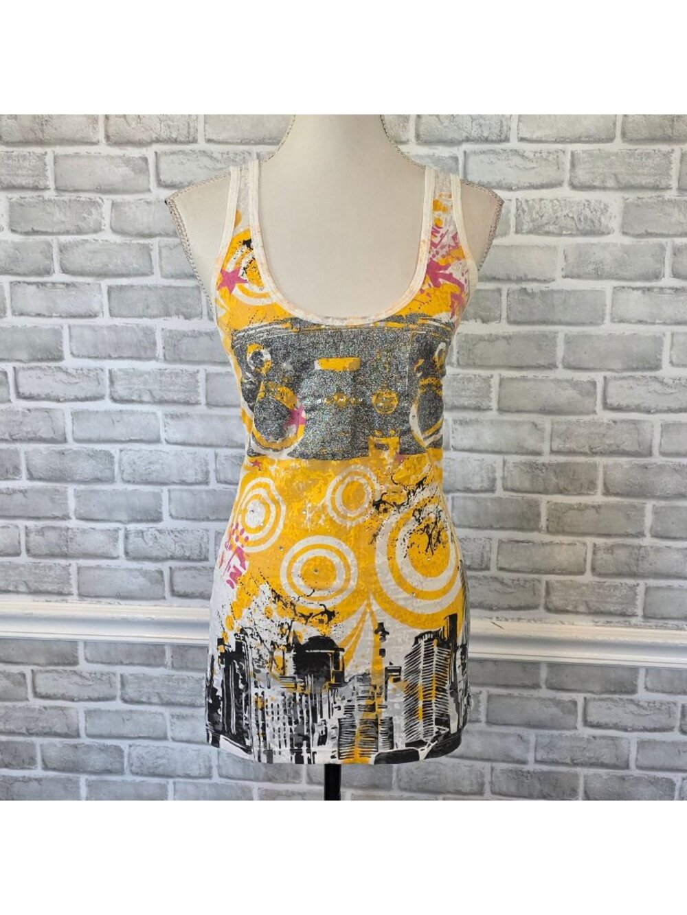 Vintage Do Denim Cyber Y2K Boombox Long Tank Top Distressed Grunge Streetwear L